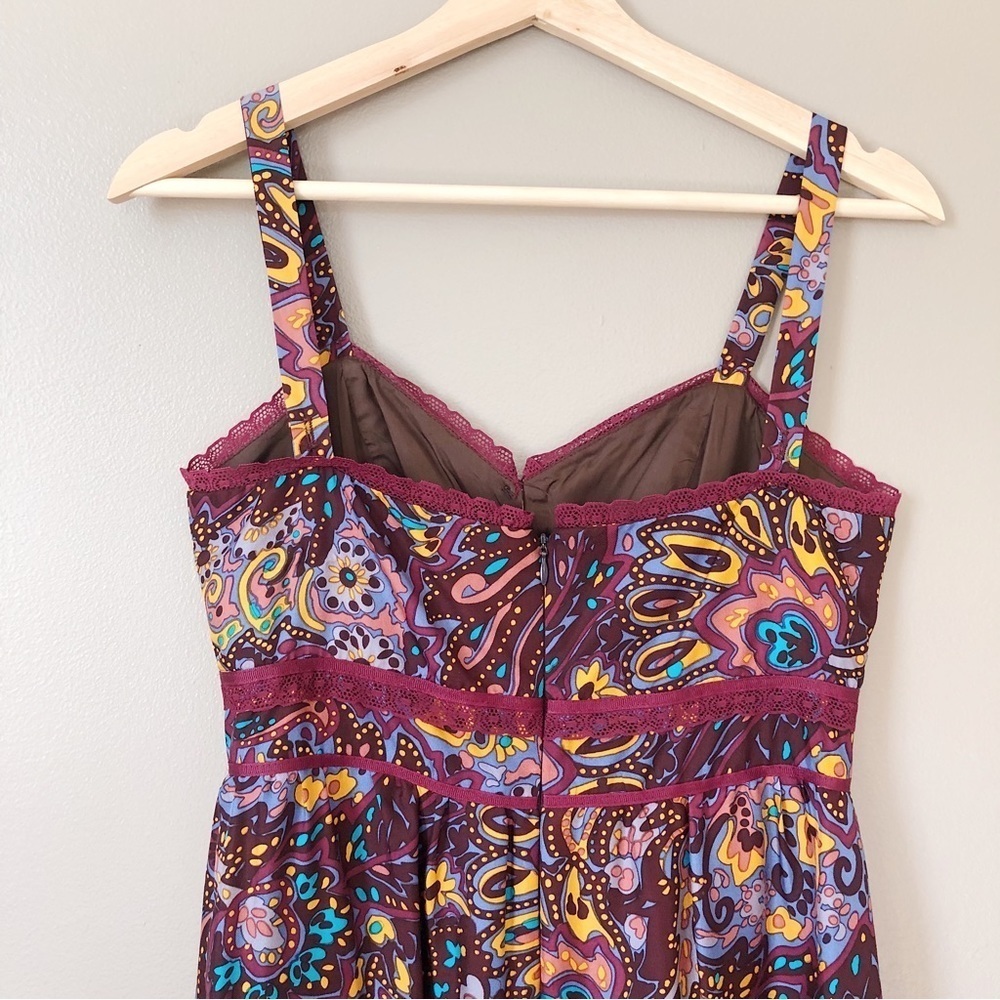 Betsey Johnson • vintage silk dress paisley midi retro 70s colorful lace peasant - Picture 10 of 11